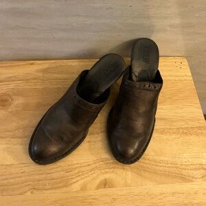 Born Elegant Dark Brown Leather Slip-On Mules Clogs
